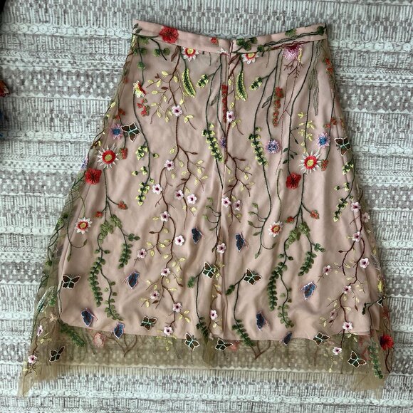 Eva Franco Floral Embroidered La Fayette Skirt Waverly Garden sz 6 Anthropologie - Picture 4 of 5